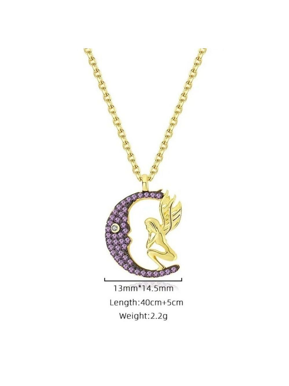 925 Sterling Silver Plated with 18k Yellow Gold Angel On Moon CZ Pendant